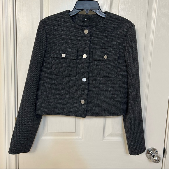 Theory Pocket Cardigan Jacket in Black/White Size 4 - Picture 4 of 9